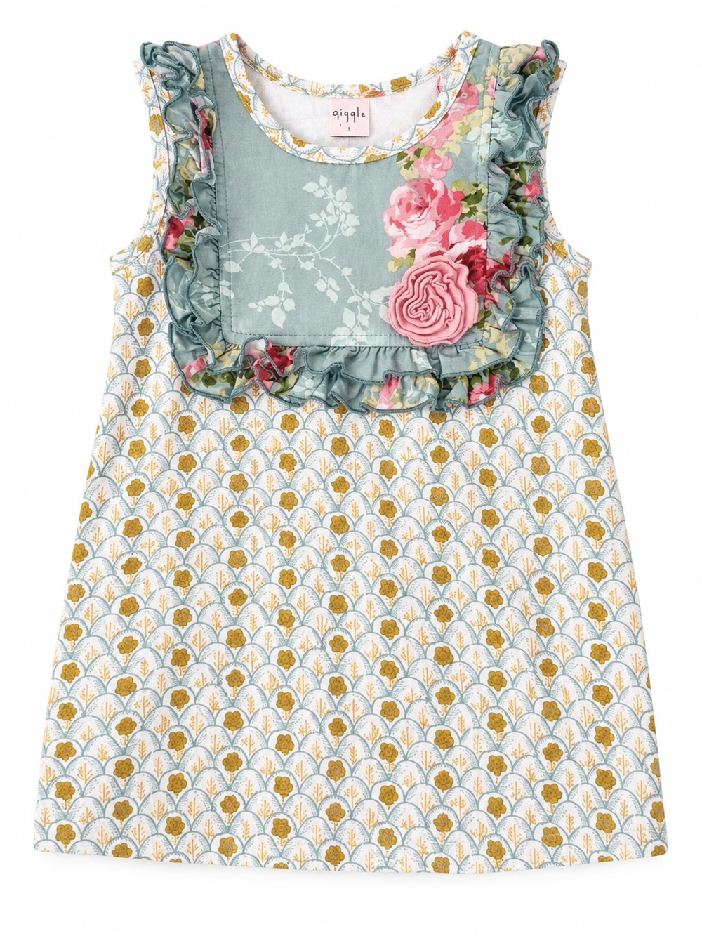 Giggle Moon Girls Floral Ruffle Rosette Top Size 8 Boho Boutique